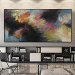 Large Colorful Wall Art Abstract Oil Painting Canvas Black Wall Art Textured Painting Contemporary Wall Art for Fireplace Wall Decor | PEAL OF SHADOW