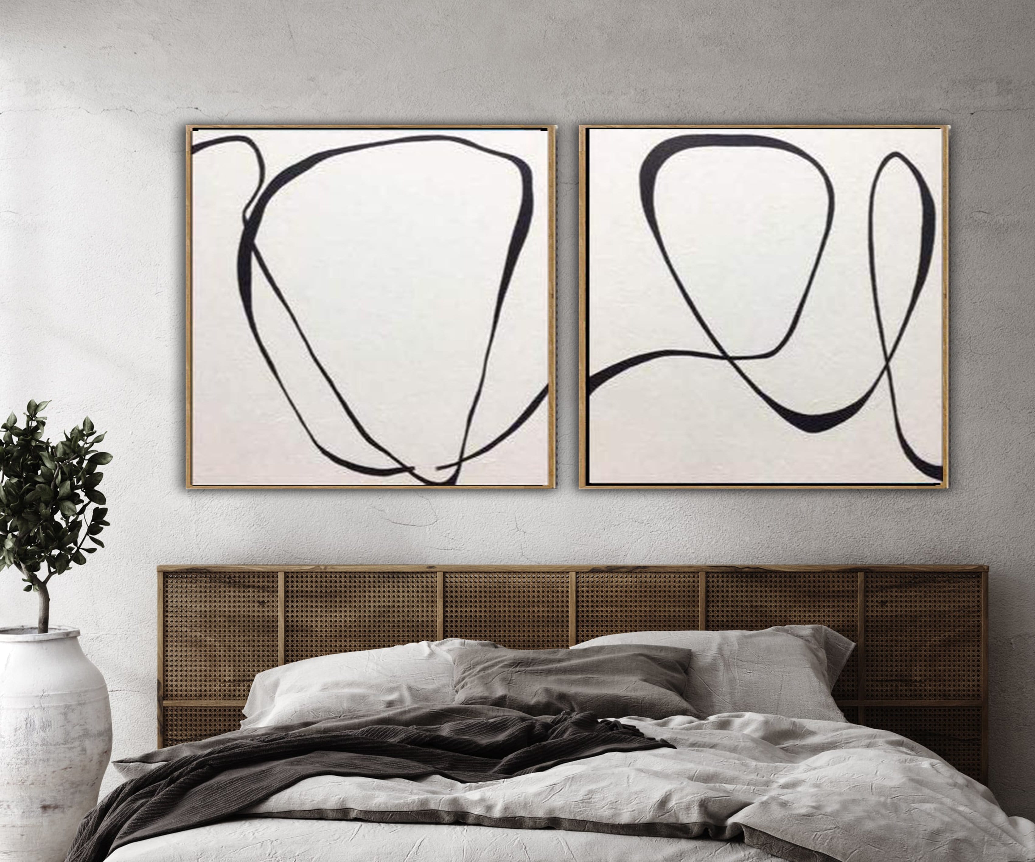 Large Oversize Painting On Canvas Black And White Art Set Of 2 Original Wall Decor | TAPES - Trend Gallery Art | Original Abstract Paintings