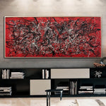 لوحات على طراز جاكسون بولوك على قماش أحمر مجردة من الفن الحديث للفنون الجميلة المصنوعة يدويًا على الحائط| SCARLET DREAMS
