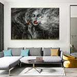 Original Smoking Woman Oil Painting Abstract Female Artwork Colorful Wall Art Decor for Home | THE SMOKE