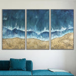 Large Abstract Ocean Set Of 3 Paintings On Canvas Original Blue Oil Painting Handmade Artwork Triptych Paintings | SUNNY BEACH