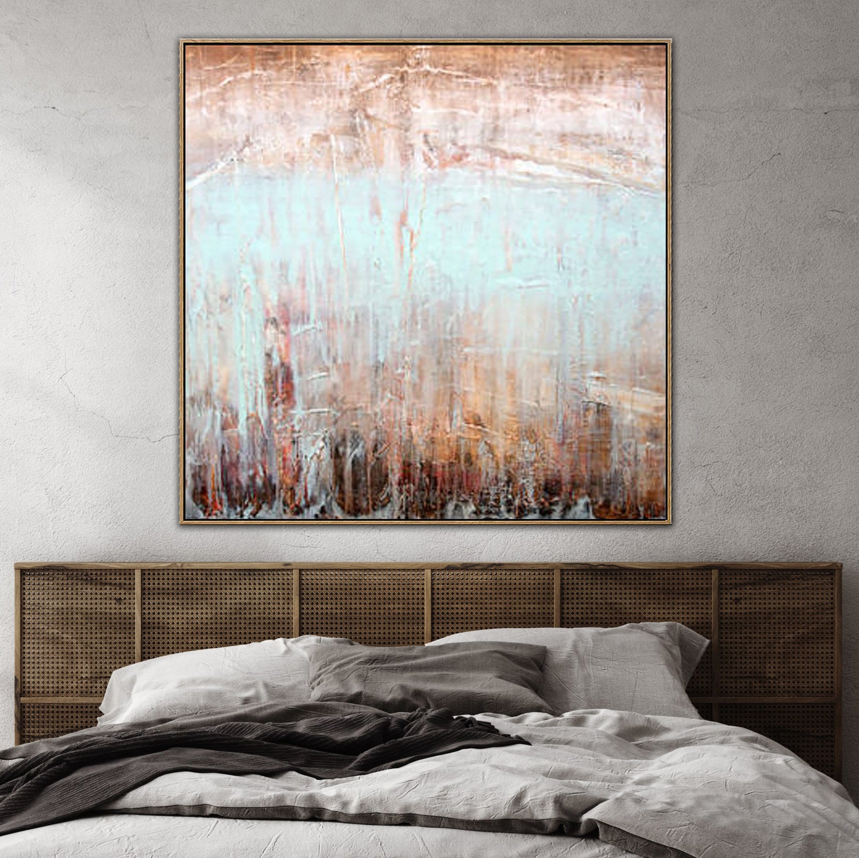 Abstract Art in Blue and Beige | SNOWY AUTUMN - Trend Gallery Art | Original Abstract Paintings