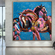 Abstract Horse Paintings Love Canvas Art Gift For Couple 50x50 Horse Lover Gift Expressionist Art Acrylic Painting Colorful Wall Art | ROMANTIC DATE