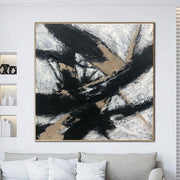 Abstract Painting on Canvas Black and White Wall Art Black Lines Painting Original Artwork Custom Art in Size 40x40 Art Wall Decor | MOUNTAIN RIVER