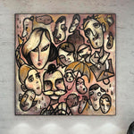 لوحة زيتية رمزية: صور تجريدية أصلية لأشخاص على قماش وردي أكريليك فن في حجم مخصص للمكتب الحديث أو ديكور المنزل | NEW PEOPLE
