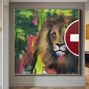 Large Abstract Lion Paintings On Canvas Original Green Acrylic Forest Art Modern Fine Art Oil Texture Wall Art | LION'S DEN