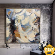 Beige Abstract Expressionist Painting On Canvas In Pastel Colors Acrylic Fine Art Hand Painted Artwork | SKY HAVEN 26"x26"