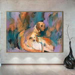 Abstract Labrador Painting Colorful Oil Wall Art Canvas Abstract Dog Painting Pet Wall Art Golden Retriever Artwork Textured Art | DOG FAMILY