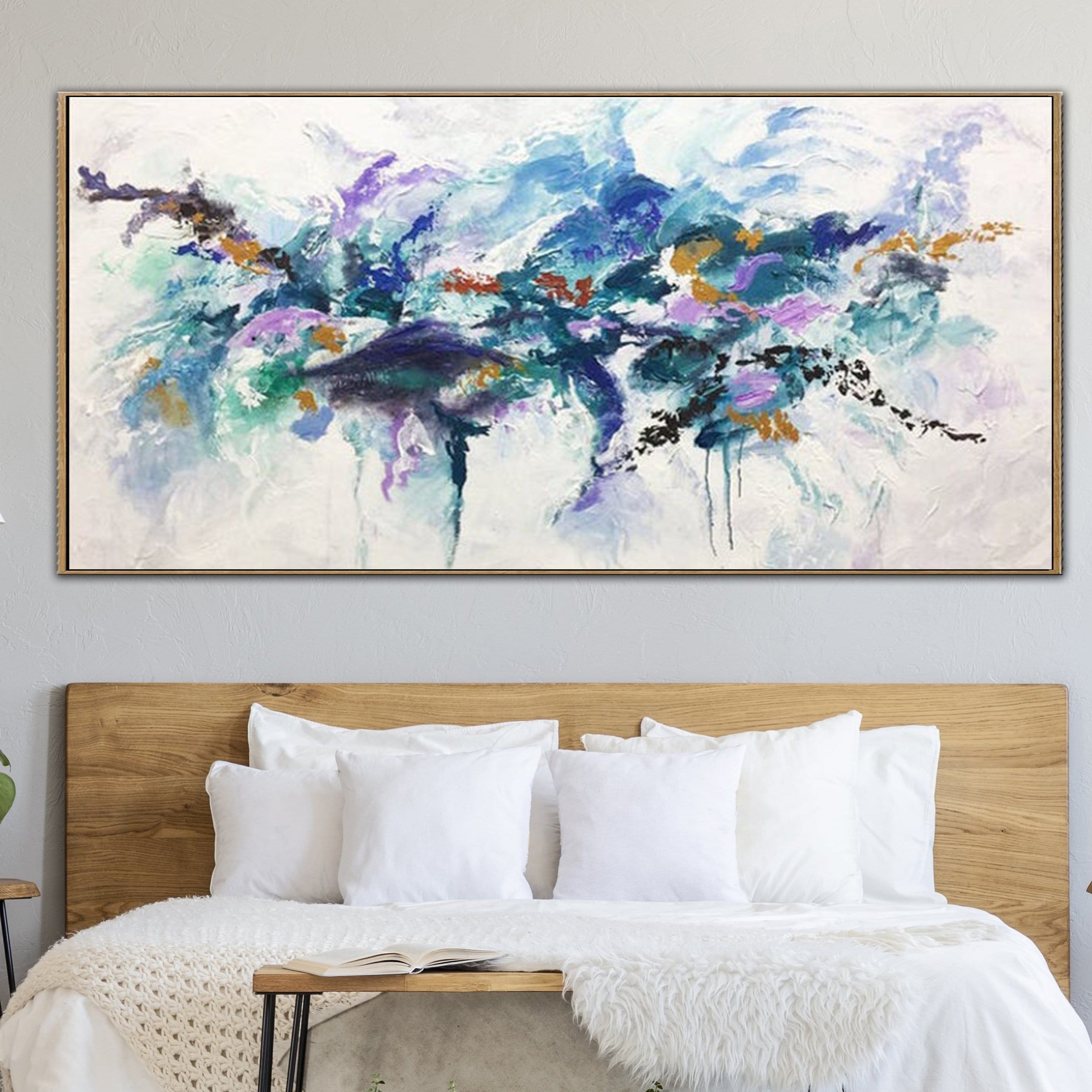 Large Contemporary Art Colorful Painting White Wall Art Blue Abstract Painting | MARINE FAUNA - Trend Gallery Art | Original Abstract Paintings