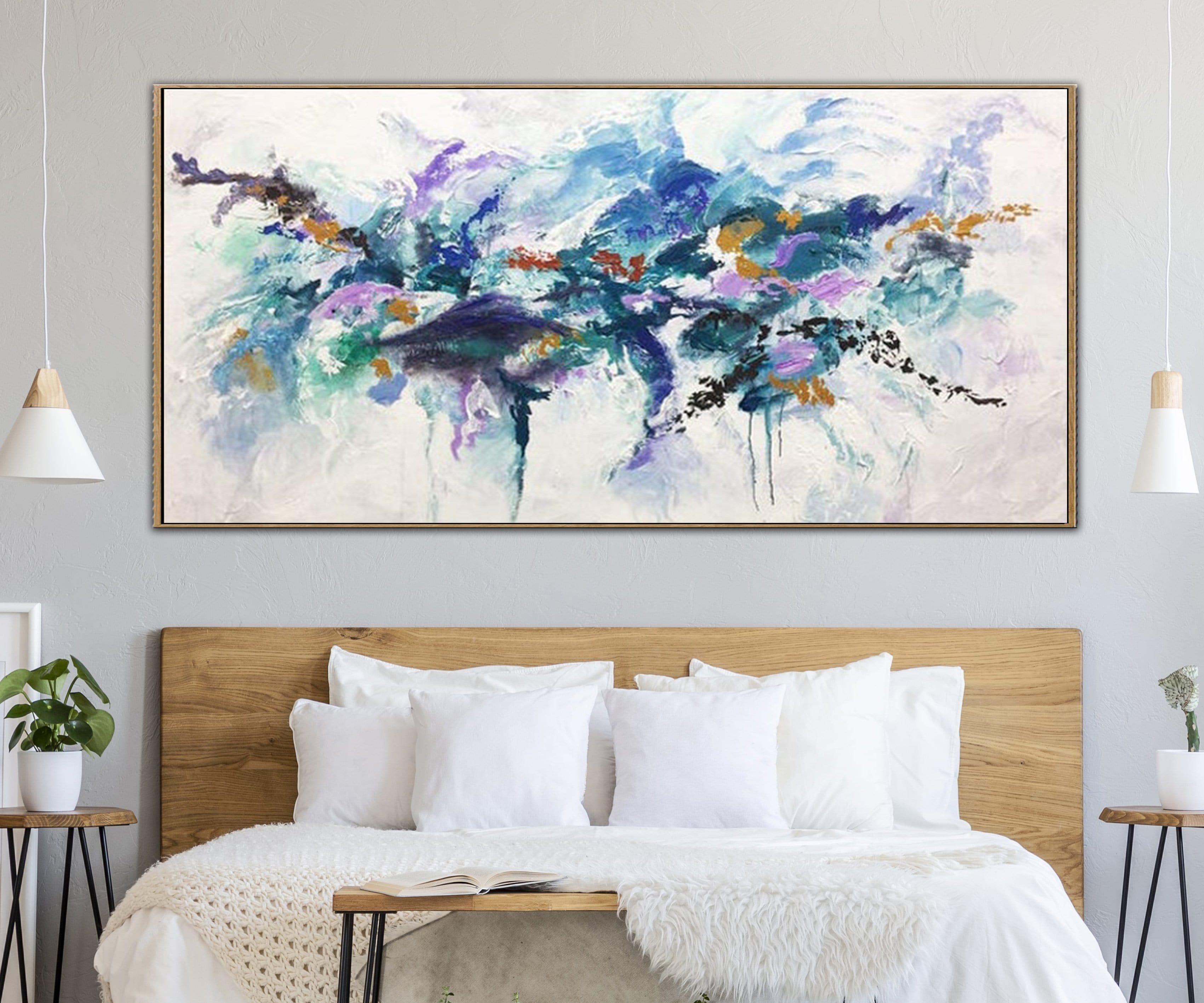 Large Contemporary Art Colorful Painting White Wall Art Blue Abstract Painting | MARINE FAUNA - Trend Gallery Art | Original Abstract Paintings