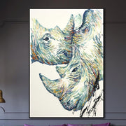 كبير النفط الطلاء الأصلي قماش وحيد القرن اللوحة مجردة الحيوان اللوحة وحيد القرن قماش الفن التجريدي اللوحة الأصلية جدار الفن | RHINOCEROS