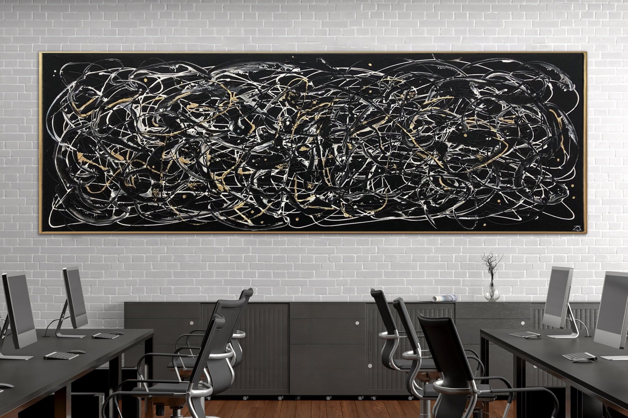 Jackson Pollock Style Paintings On Canvas Black And White Abstract Fine Art Modern Painting Handmade Art over Fireplace Decor | ABSTRACT MAZE - Trend Gallery Art | Original Abstract Paintings