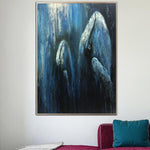 Large Whales Painting Original Animal Paintings On Canvas Blue Acrylic Painting Textured FIne Art Handmade Oil Painting | WHALE FAMILY