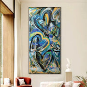 Original Colorful Hearts Oil Painting Abstract Romantic Wall Art Modern Artwork for Home | EXPRESSION OF LOVE