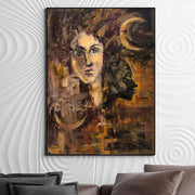 Abstract Oil Painting Abstract Woman Faces Art on Canvas Female Face Painting Figurative Oil Painting Woman Wall Art | DAY AND NIGHT