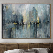 Extra Large Wall Art Blue Paintings On Canvas Abstract Painting Modern Painting Acrylic Framed Wall Art Wall Decorations | RAINY EVENING