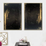 مجموعة لوحات كبيرة أصلية من أوراق الذهب مكونة من 2 لوحات جدارية سوداء كبيرة الحجم على قماش فن الملمس الإبداعي | DARK REFLECTION