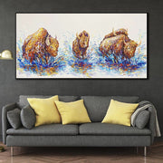 Extra Large Wall Art Abstract Painting Original Bison Paintings On Canvas Abstract Wall Painting Home Decor | PACK OF BISONS
