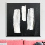 Abstract Black and White Painting on Canvas Minimalist Wall Art Black Artwork Customized Painting 32x32 Art for Indie Room Decor | LINES ON ROAD