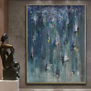 لوحات زرقاء كبيرة تجريدية أصلية على قماش الفن الزيتي الحديث من الأكريليك ، نسيج الفن الجميل ، جدار الفن المعاصر | MIGRATION