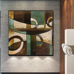 Abstract Painting Canvas Geometric Lines Wall Art Personalized Painting 32x32 Art Green Artwork Modern Wall Art for Lake House Decor | GREEN LINES