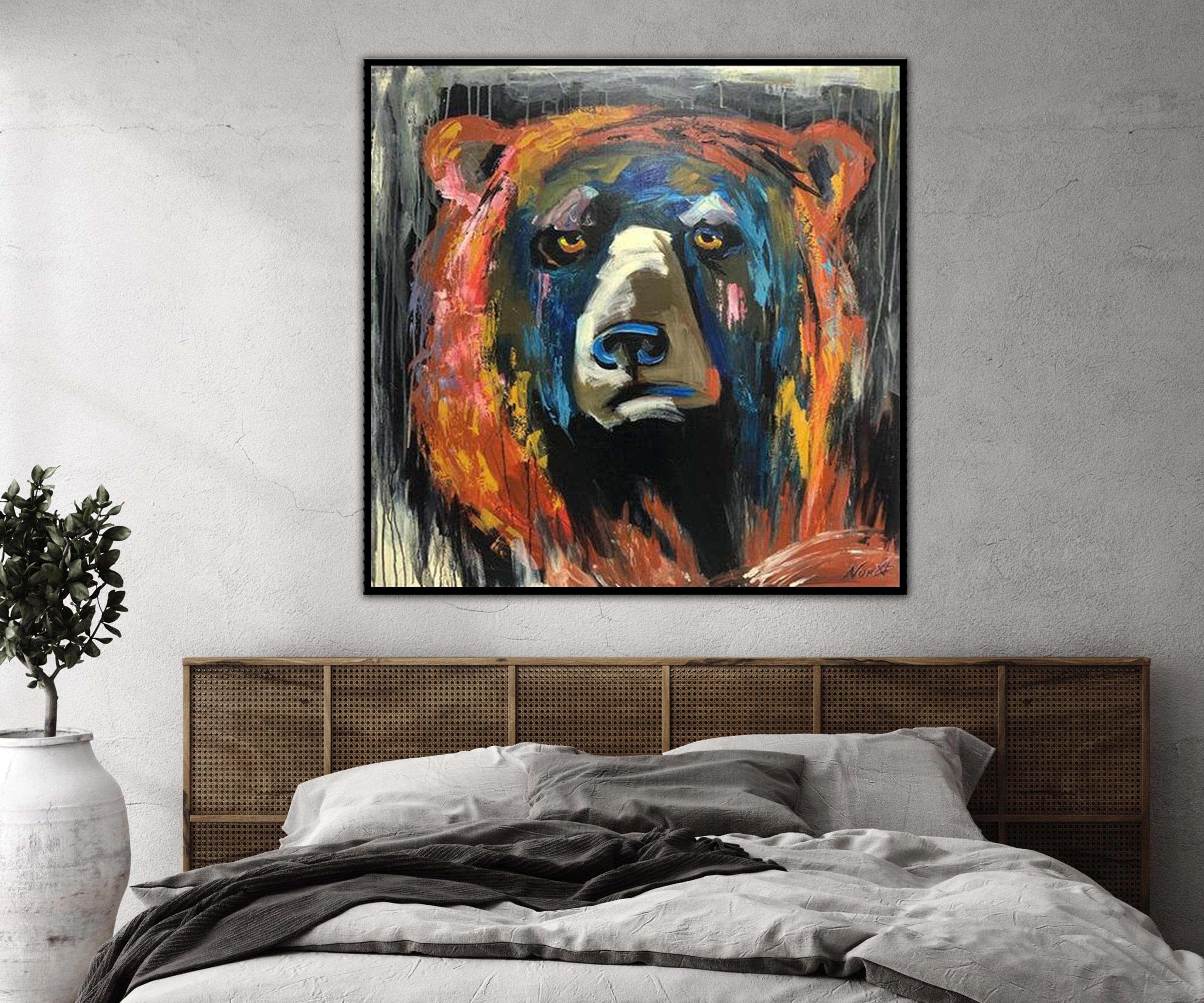 Oversize Abstract Colorful Bear Painting On Canvas Animal Modern Wall