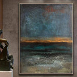 Abstract Art Original Painting Sunset Horizon | STORMY OCEAN