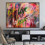 لوحة تجريدية ملونة كبيرة للحب على قماش اللوحة الأصلية الملمس أعمال فنية زيتية حديثة فن معاصر | LOVE GRAFFITI