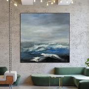 Original Seascape Painting Abstract Blue Painting On Canvas Sea Wall Art Acrylic Canvas Art Modern Fine Art for Living Room Wall Decor | STORMY