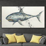 لوحة تجريدية كبيرة لسمك القرش لوحة تجريدية حديثة على قماش القرش | UNDERWATER HUNTER