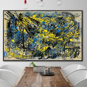 لوحات جاكسون بولوك على قماش اللوحة التعبيرية التجريدية باللونين الأزرق والأصفر اللوحة اليدوية الحديثة | CHAOTIC DREAMS