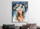 Flower Head Painting Figurative Wall Art Abstract Portrait Painting Girl with Flowers Art Blue Artwork Sexy Woman in Bloom Painting | GIRL IN BLOOM - Trend Gallery Art | Original Abstract Paintings