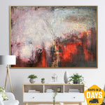 Original Red Painting On Canvas Grey Wall Art Abstract Red Painting Living Room Wall Decor Canvas Modern Red Bedroom Decor | JAM PALETTE 19.68"x27.55"