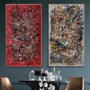 مجموعة لوحات على طراز جاكسون بولوك مكونة من 2 مجموعة لوحات فنية جدارية ملونة تجريدية حديثة للفنون الجميلة | SCARLET BLOSSOM