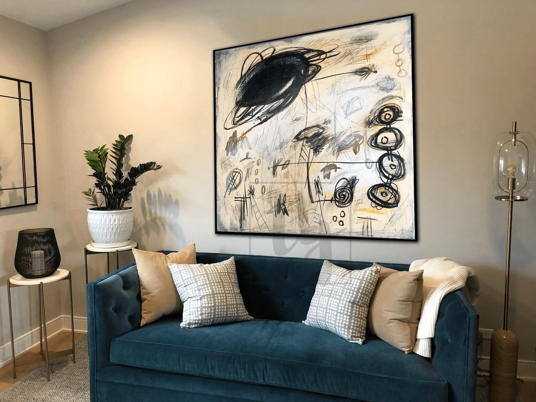 Original Abstract Beige Paintings On Canvas Acrylic Art Modern Wall Art | PERPETUUM MOBILE 26"x26" - Trend Gallery Art | Original Abstract Paintings