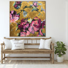 Large Flowers Paintings On Canvas Colorful Abstract Floral Art In Pink And Gold Colors Textured Handmade Painting Modern Art | FLOWER COLLAGE - Trend Gallery Art | Original Abstract Paintings