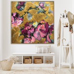 Large Flowers Paintings On Canvas Colorful Abstract Floral Art In Pink And Gold Colors Textured Handmade Painting Modern Art | FLOWER COLLAGE