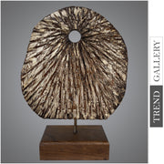Original Brown Oval Wood Sculpture Creative Desktop Art Abstract Ribbed Table Figurine for Home Decor | ACCUMULATION 16"x11.8" - Trend Gallery Art | Original Abstract Paintings