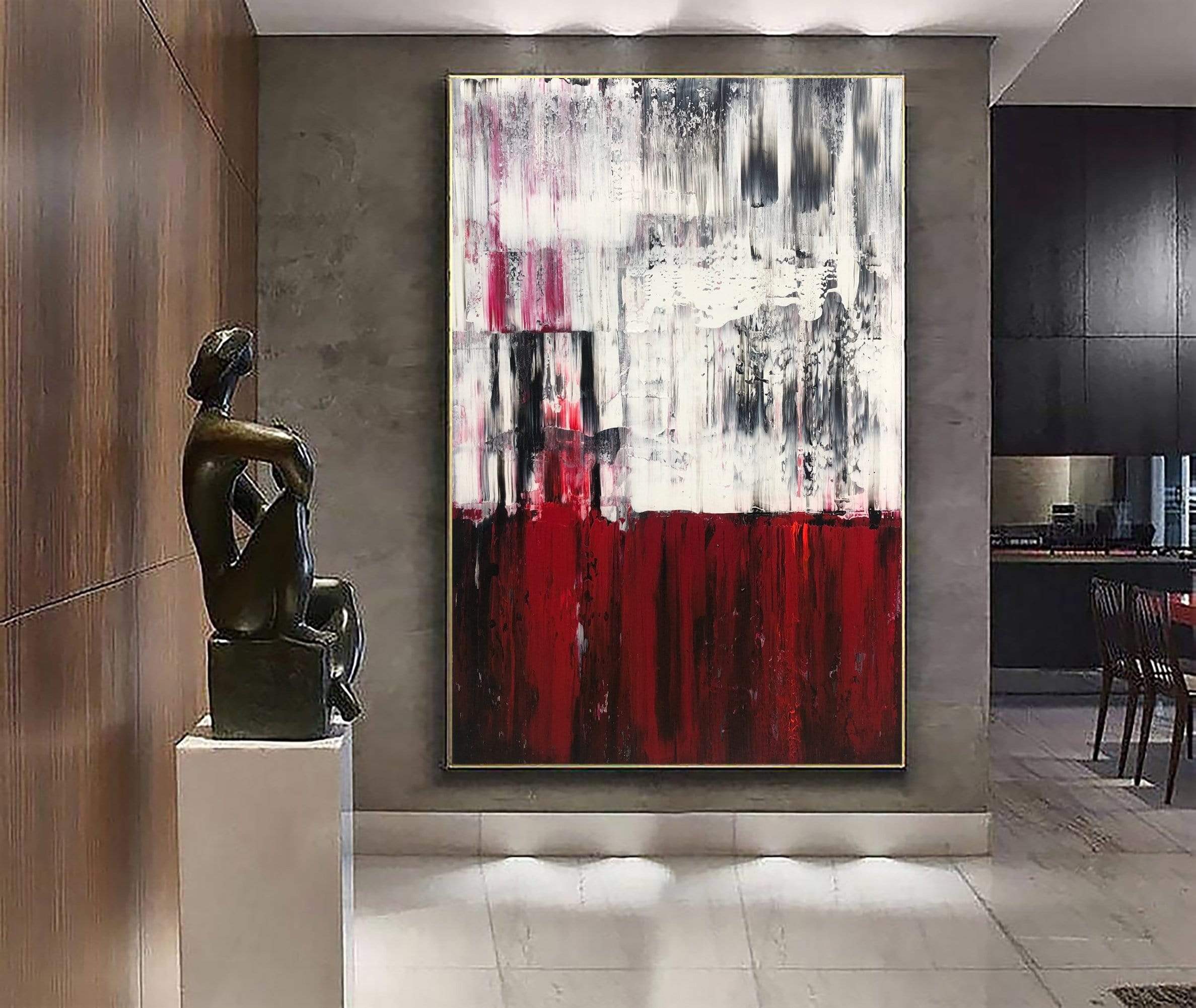 Abstract Red Painting Large Original Oil Art Expressionism Painting Red and White Art Heavy Textured Art Splash Painting Fine Art | EDGE OF COLOR 54"x36" - Trend Gallery Art | Original Abstract Paintings