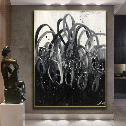 Large Original Abstract Black And White Paintings On Canvas Contemporary Wall Art Modern Wall Decor | BOILING NIGHT