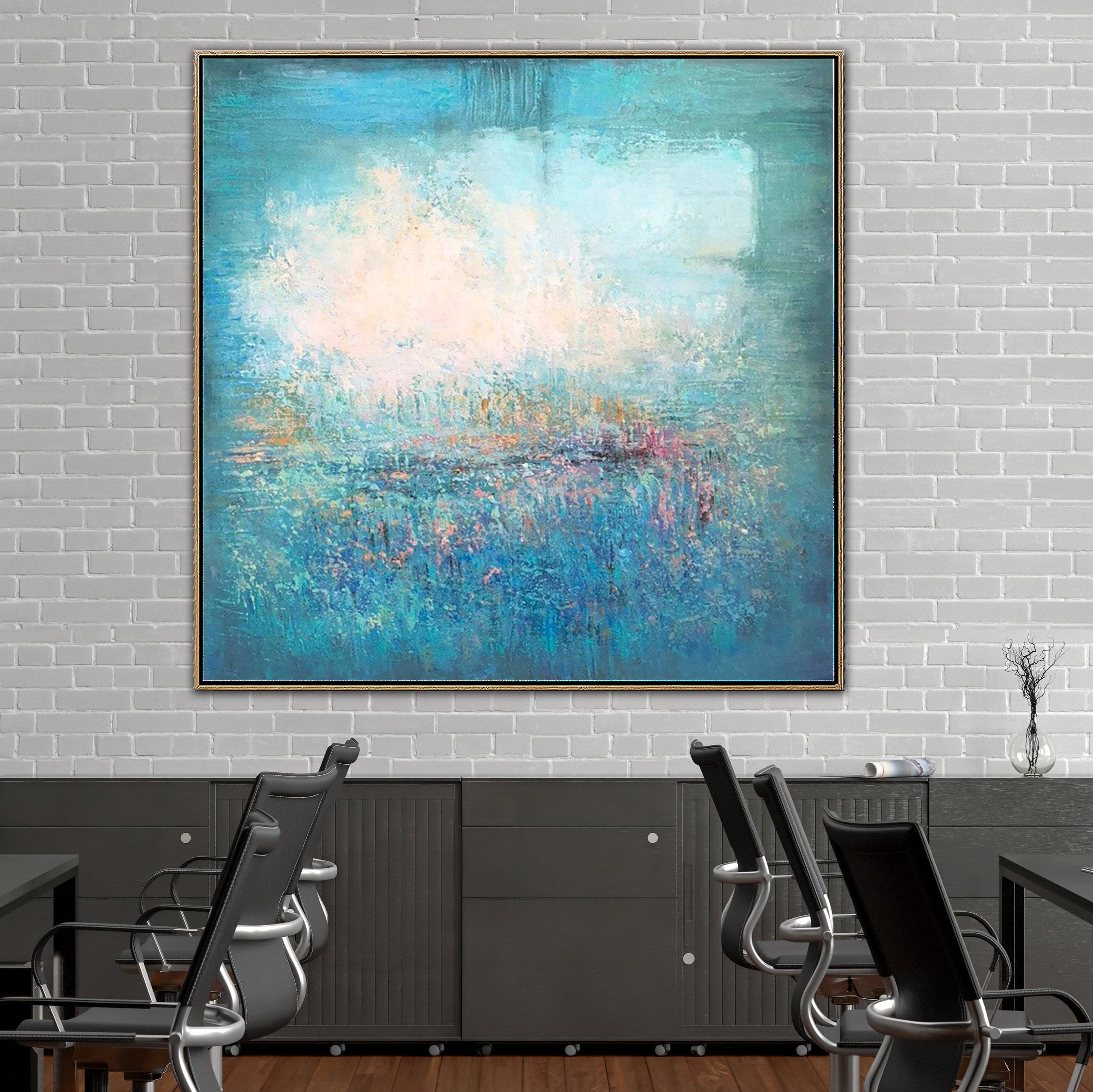 Peacock Blue Paintings On Canvas Oversized Paintings Abstract Turquoise Painting White Painting | TURQUOISE ILLUSION - Trend Gallery Art | Original Abstract Paintings