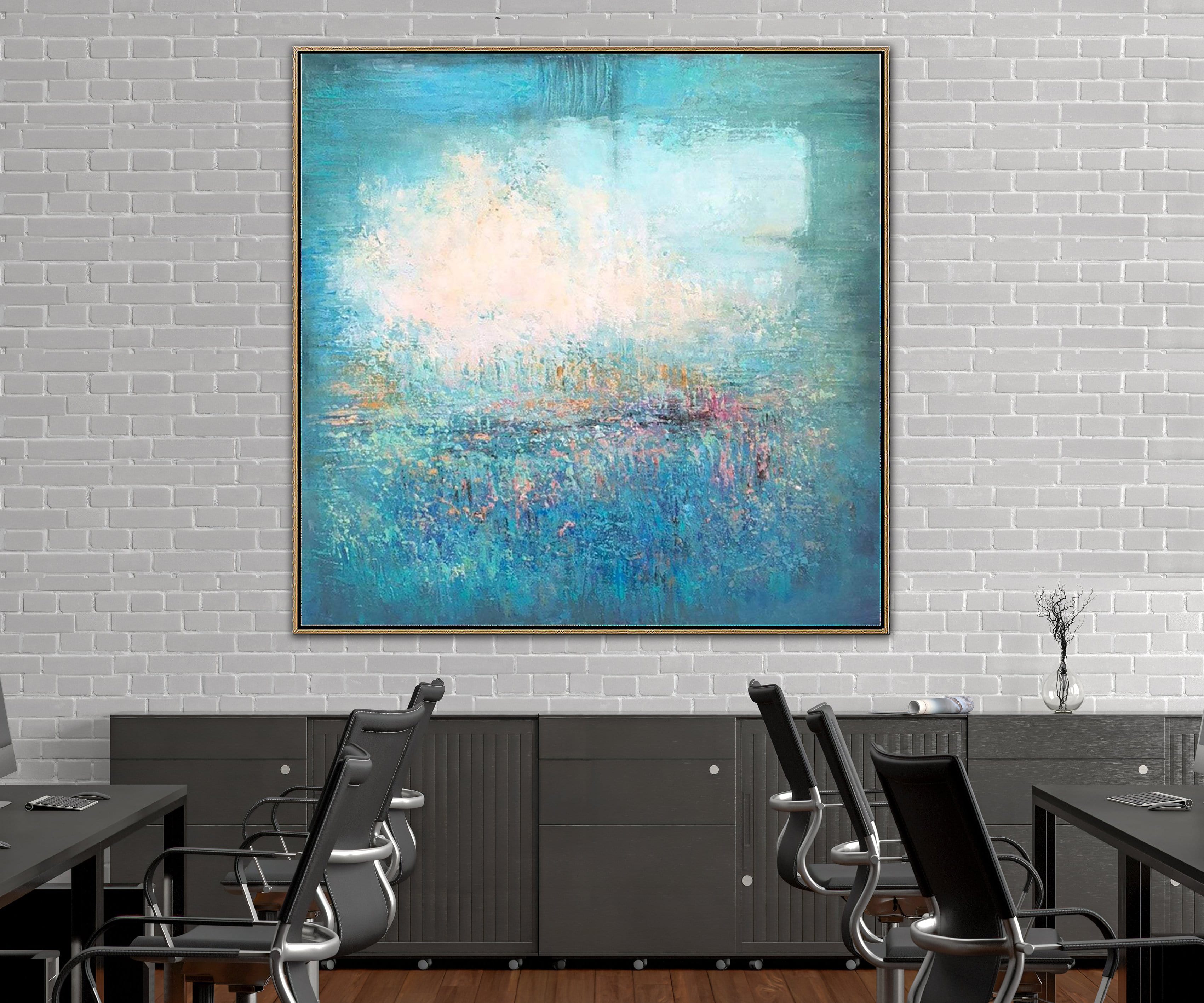 Peacock Blue Paintings On Canvas Oversized Paintings Abstract Turquoise Painting White Painting | TURQUOISE ILLUSION - Trend Gallery Art | Original Abstract Paintings