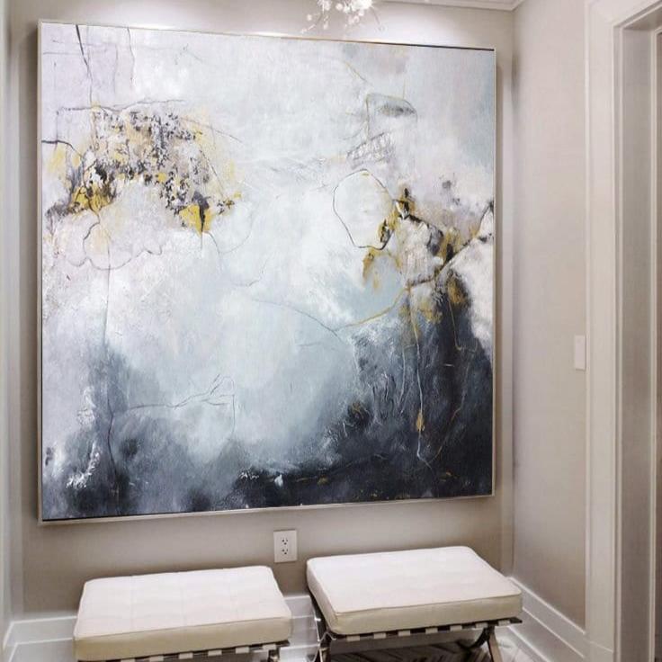 Abstract Painting in Grey, White and Gold Leaf | SOMEWHERE IN THE HEAVEN - Trend Gallery Art | Original Abstract Paintings