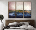 Abstract Pink and Blue Art Sunset Painting Set of 3 | FLAME OF SUNSET - Trend Gallery Art | Original Abstract Paintings