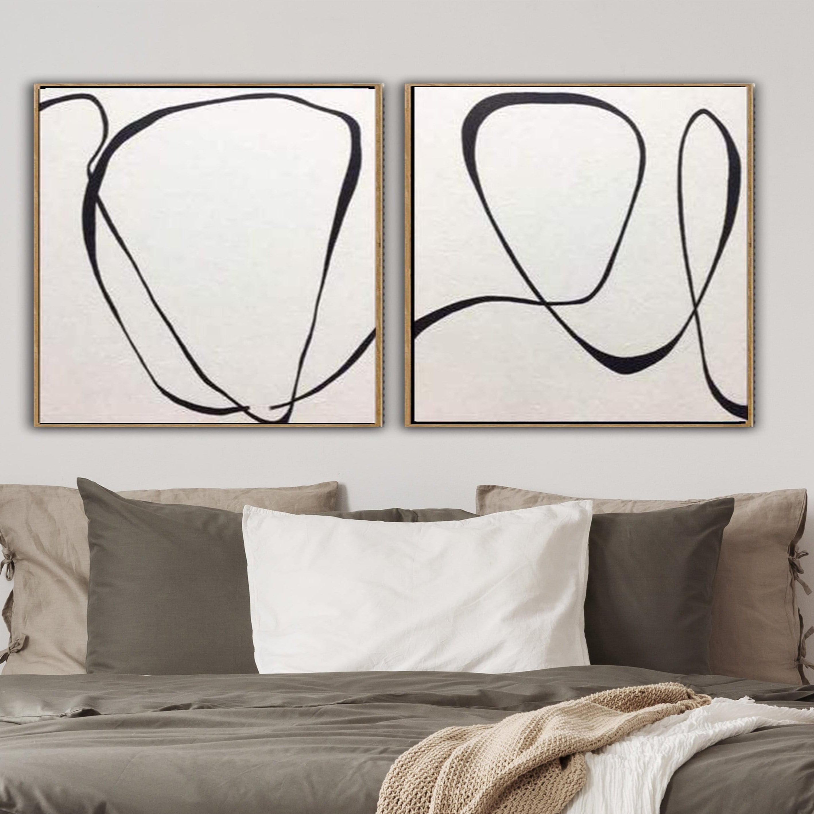 Large Oversize Painting On Canvas Black And White Art Set Of 2 Original Wall Decor | TAPES - Trend Gallery Art | Original Abstract Paintings