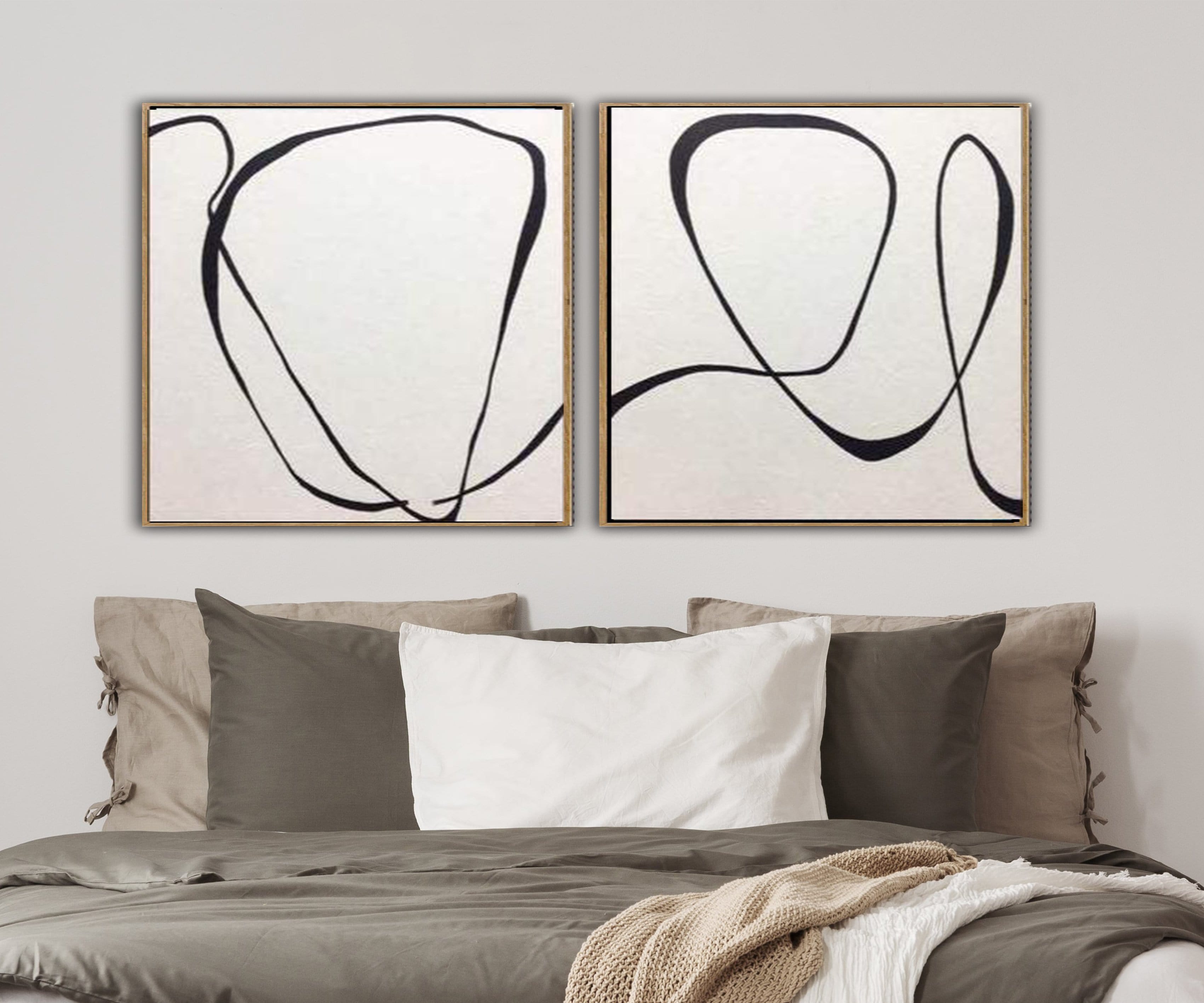 Large Oversize Painting On Canvas Black And White Art Set Of 2 Original Wall Decor | TAPES - Trend Gallery Art | Original Abstract Paintings