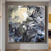 لوحات صورة كبيرة من الأكريليك مجردة باللون الرمادي على لوحة فنية حديثة على القماش | ATLAS AND THE MOON