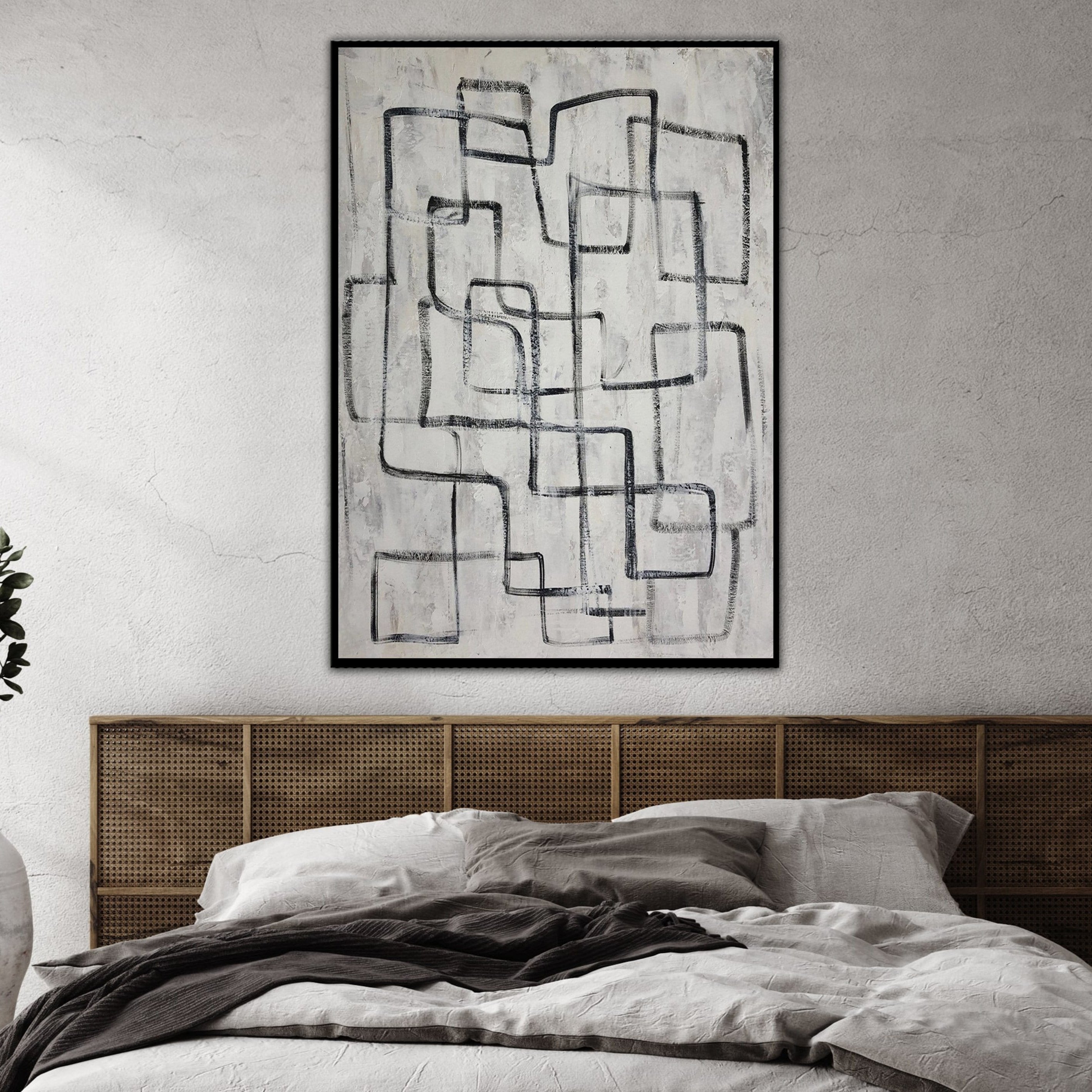 Abstract Maze Painting On Canvas Black And White Labyrinth Minimalist Wall Art Modern Wall Decor | ENDLESS LABYRINTH - Trend Gallery Art | Original Abstract Paintings