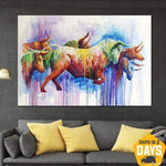 Bull Painting Extra Large Abstract Art Cow Artwork Animal Paintings On Canvas | ENCIERRO 35"x54"