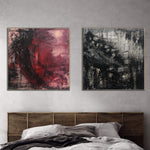 مجموعة أصلية من 2 لوحات تجريدية باللونين الأحمر والأسود على القماش ، نسيج فني جداري حديث ، أعمال فنية يدوية الصنع | QUANTUM REALMS